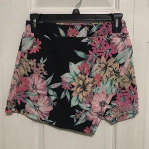 Tropical flower print wrap skort